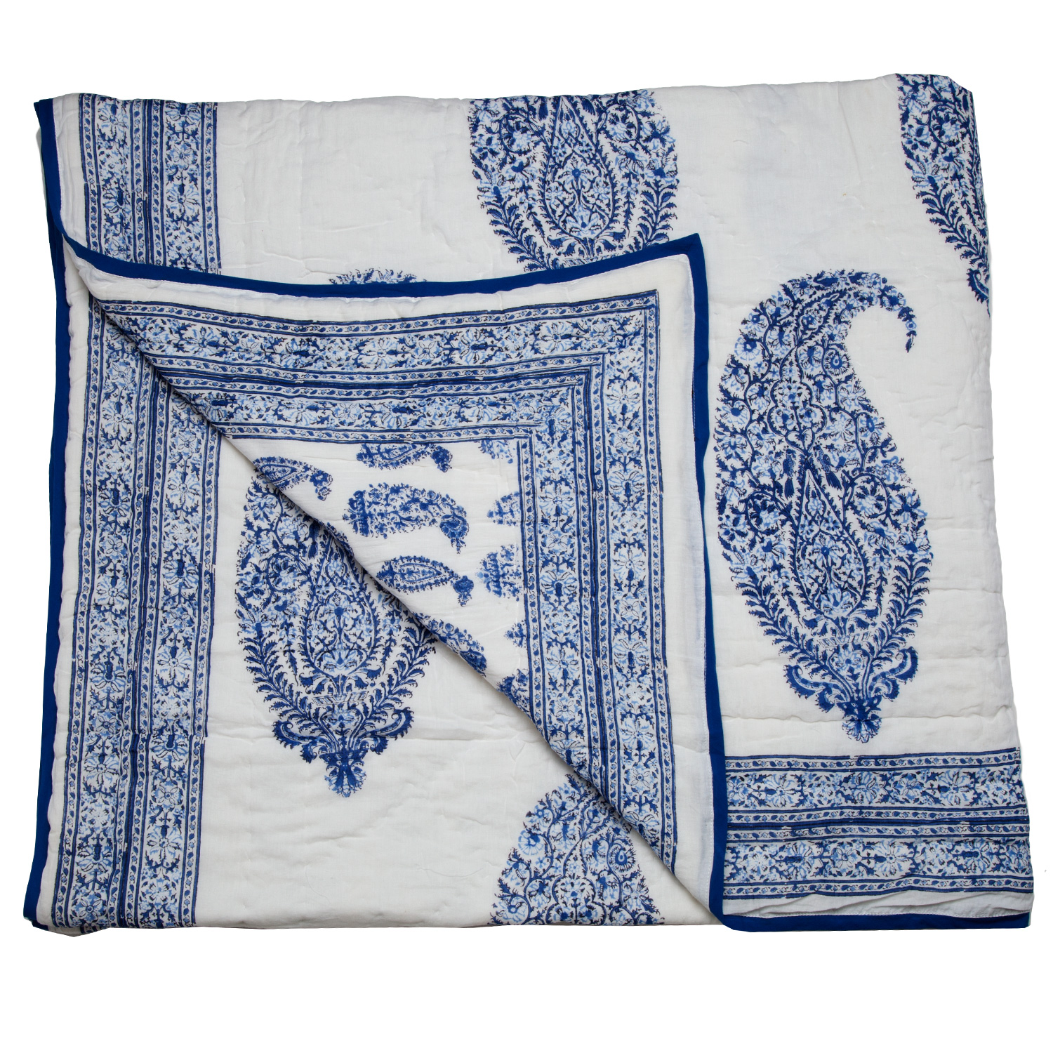 Malabar Paisley Reversible Quilt - Deep Blue